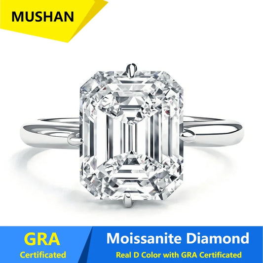 Anillo de plata de ley 925 MUSHAN Luxury Jewelry para mujer, con diamante de moissanita, certificado GRA, color D, esmeralda, joyería fina