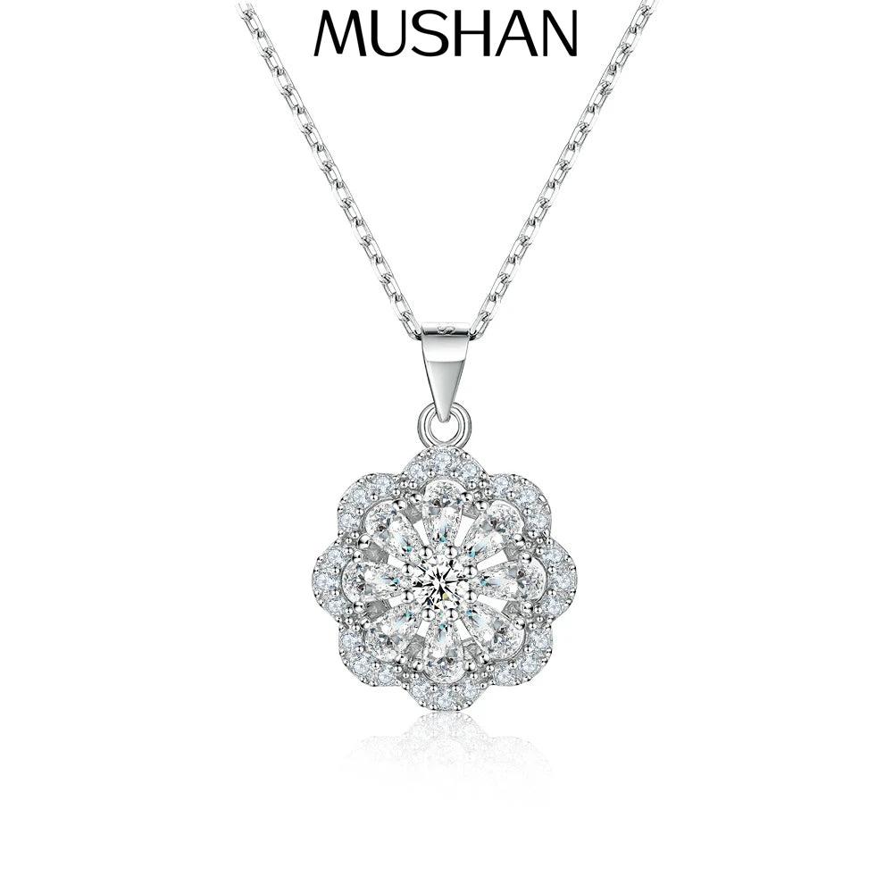 Collar con colgante de plata de ley 925 de MuShan Jewelry, cadena con piedras preciosas HCD, estilo clásico, joyería premium para mujer.