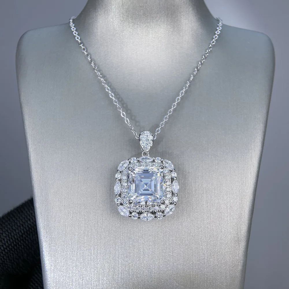 Collar de 16 pulgadas de plata de ley 925 marca MuShan con moissanita ovalada, exquisito para novia, chapado en oro de 18K, patente MST