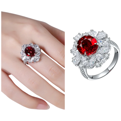 MUSHAN Custom Jewelry 925 Sterling Silver Ring Lab Red Emerald Heart Engagement Ring for Women 18K Gold Plated GRC Estate Ring