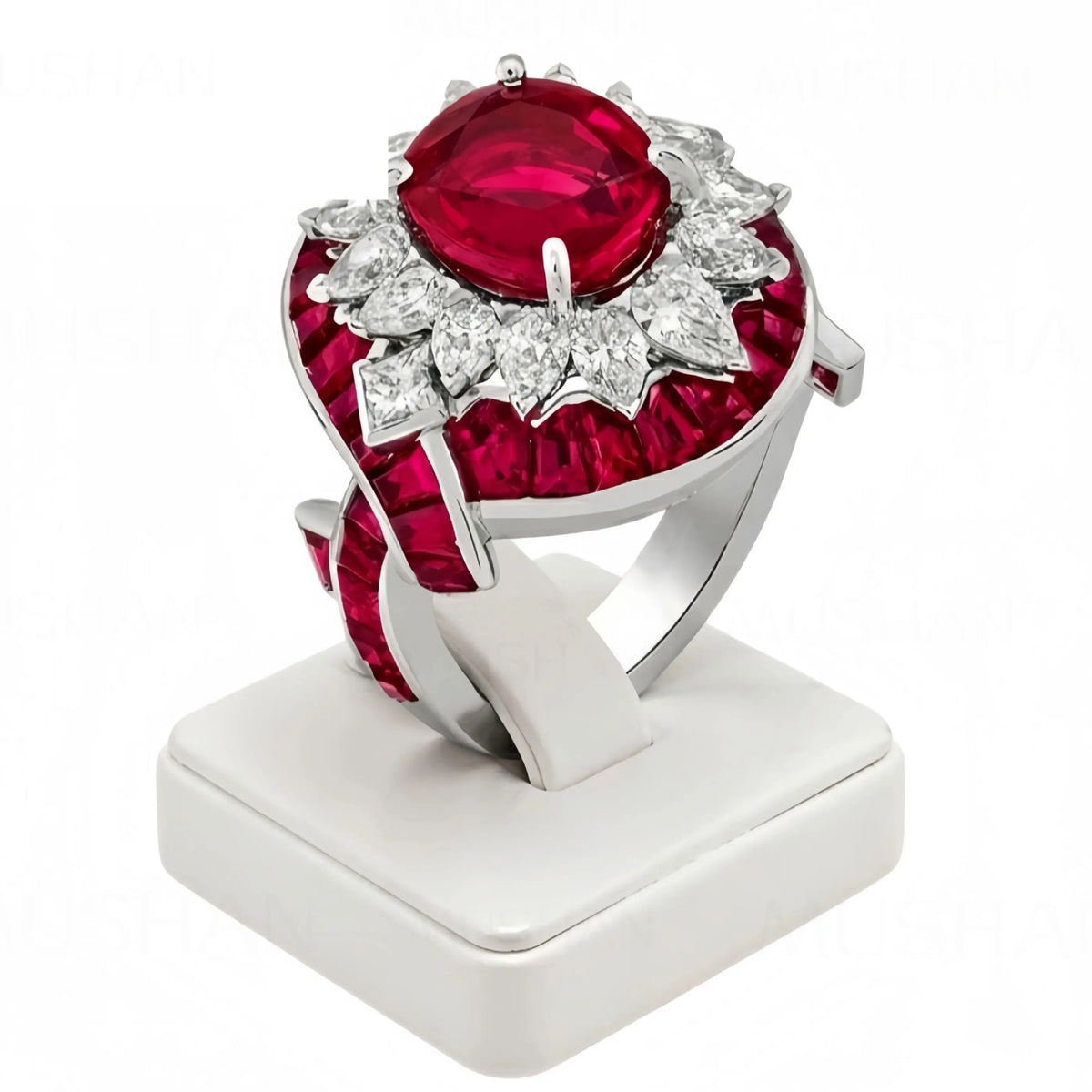 MuShan Luxury Jewelry 925 Sterling Silver Ring Band Lab Grown GRC Certificated Ruby Gemstones Ring For Women s925 Silver Jewelry