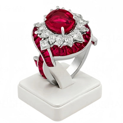 MuShan Luxury Jewelry 925 Sterling Silver Ring Band Lab Grown GRC Certificated Ruby Gemstones Ring For Women s925 Silver Jewelry
