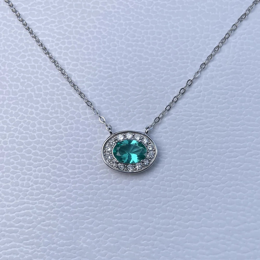 MuShan Jewelry 925 Sterling Silver Necklace Lab Grown Emerald Oval Luxury Gift for Women 18K Gold Plated Anniversary Necklace