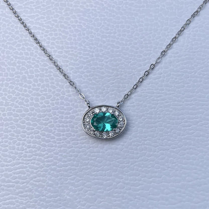 MuShan Jewelry 925 Sterling Silver Necklace Lab Grown Emerald Oval Luxury Gift for Women 18K Gold Plated Anniversary Necklace