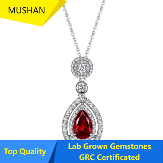 MUSHAN Luxury Jewelry 925 Sterling Silver Chain Pendant Necklace Lab Grown Emerald Ruby Gemstones Necklaces Pendants GRC Jewelry