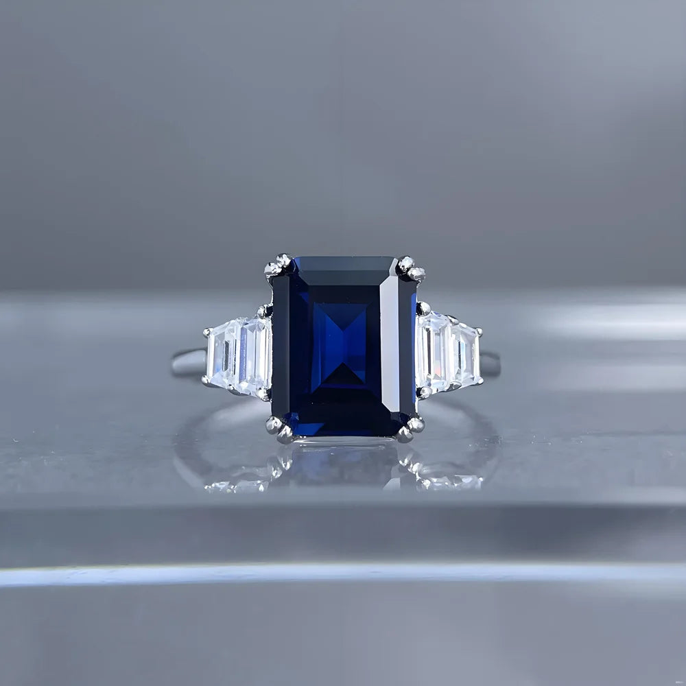 MuShan Designer Jewelry 925 Sterling Silver Ring Green High Carbon Diamond Gemstones Rings Band for Women Rhodium Plated Rings