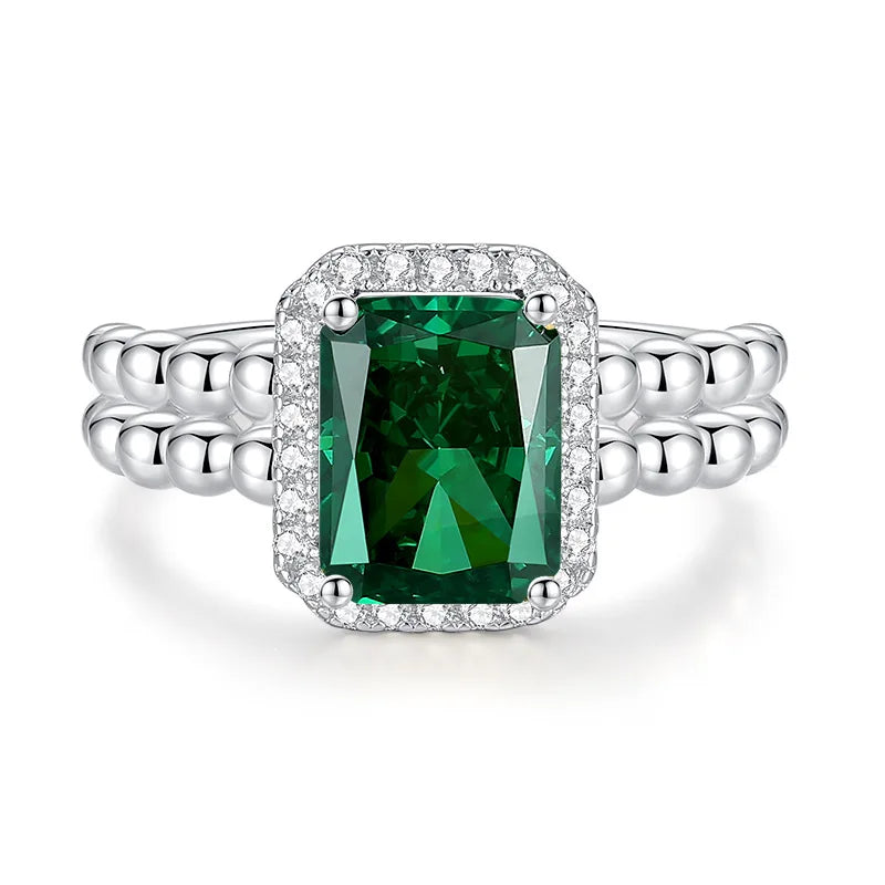 MUSHAN Luxury Jewelry S925 Pure Silver Four-Claw Square Cut Emerald Cut High-Carat Diamond Row Ring With Morganite Gemstones