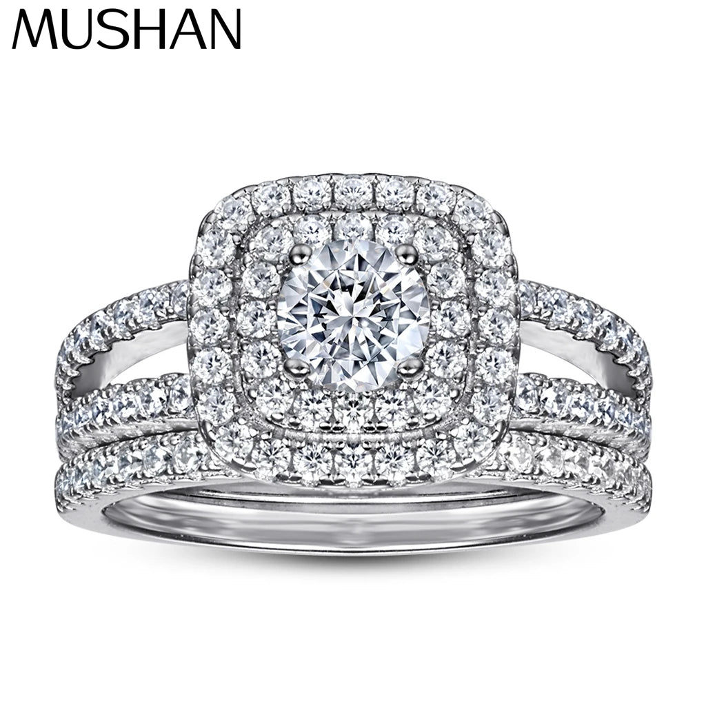 MuShan Jewelry 925 Sterling Silver Elegant Engagement Ring 7A Cubic Zirconia Rings Bands Anniversary Rings Bands  Women Gift
