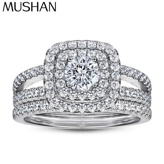 Anillo de compromiso elegante de plata de ley 925 de MuShan Jewelry, anillo con circonita cúbica 7A, anillos de aniversario para mujer, regalo