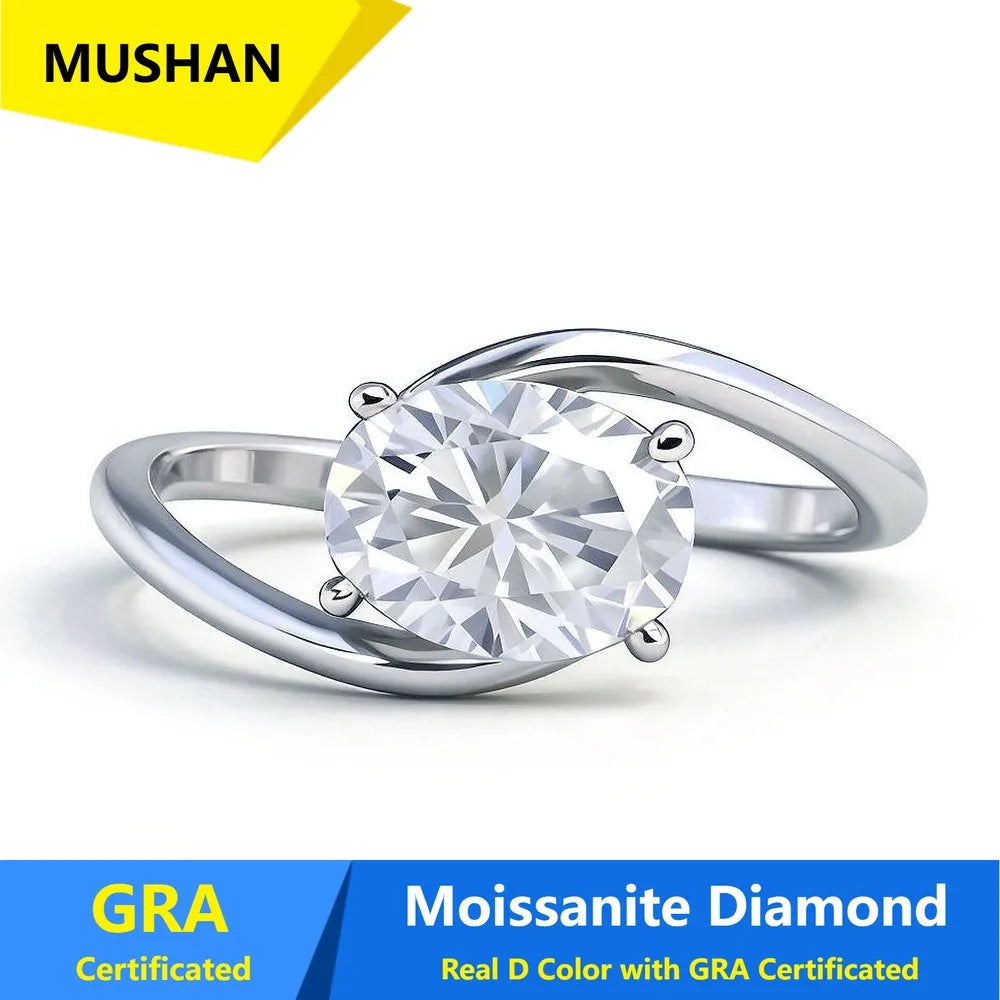 Anillo de mujer MUSHAN Luxury Jewelry de plata de ley 925 con diamante moissanita esmeralda, certificado GRA, color D, joyería fina