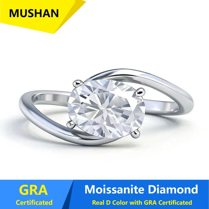 Anillo de mujer MUSHAN Luxury Jewelry de plata de ley 925 con diamante moissanita esmeralda, certificado GRA, color D, joyería fina