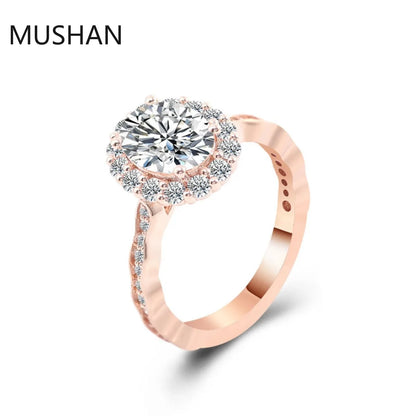 Anillo de boda para mujer MUSHAN de lujo personalizado, hecho en oro de 14K o 18K, con diamantes de moissanita y piedras preciosas cultivadas en laboratorio.