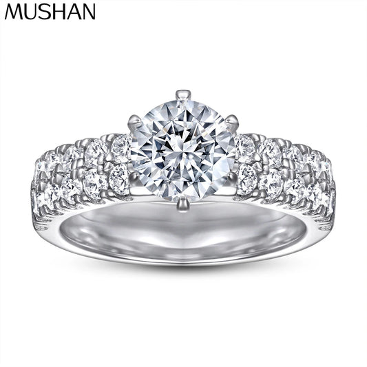 MuShan Brand Jewelry 925 Sterling Silver Ring Cubic Zirconia 5A Princess Promise Women Rhodium Plated Fine Jewelry Rings