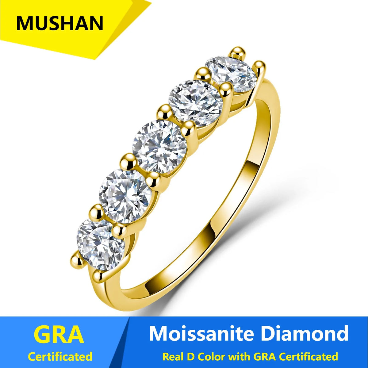Anillo de plata de ley 925 MUSHAN Luxury Jewelry para mujer, con diamante de moissanita color D certificado por GRA, joyería fina de esmeralda
