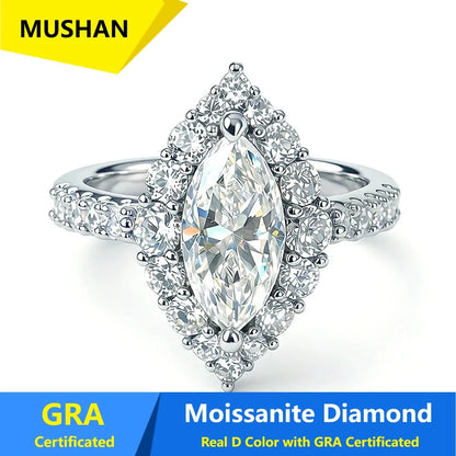 MUSHAN Luxury Jewelry 925 Sterling Silver Ring Band Women GRA Certificated Moissanite Diamond Emerald D Color Rings Fine Jewelry