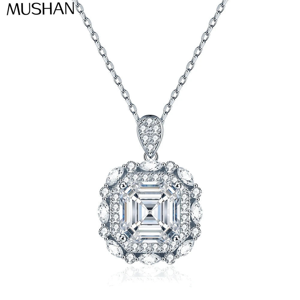 Collar de 16 pulgadas de plata de ley 925 marca MuShan con moissanita ovalada, exquisito para novia, chapado en oro de 18K, patente MST