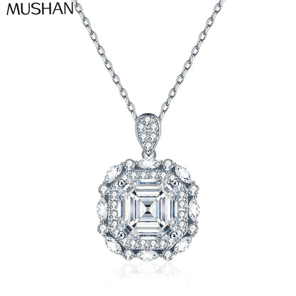 Collar de 16 pulgadas de plata de ley 925 marca MuShan con moissanita ovalada, exquisito para novia, chapado en oro de 18K, patente MST