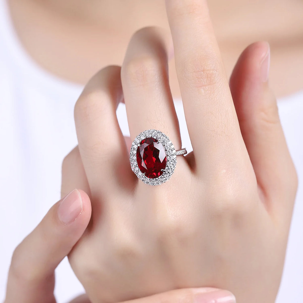 Anillo de compromiso MUSHAN de plata de ley 925 con zafiro rojo de laboratorio corte Asscher para mujer, bañado en oro de 18 quilates, certificado GRC