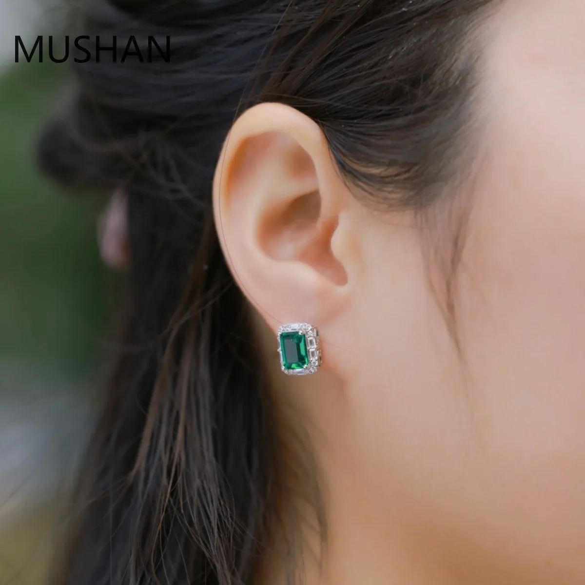 MUSHAN Joyería de lujo, pendientes de botón de plata de ley S925 para mujer, pendientes de esmeralda cultivada en laboratorio con certificado GRC, joyería de poste