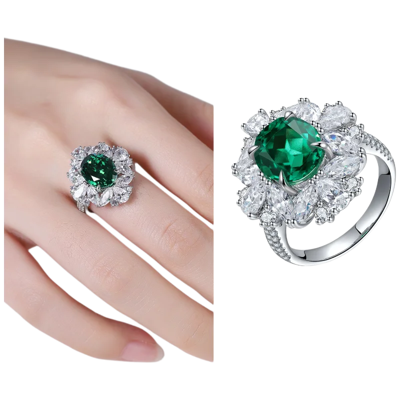 MUSHAN Custom Jewelry 925 Sterling Silver Ring Lab Blue Emerald Marquise Anniversary Ring for Women 18K Gold Plated Estate Ring