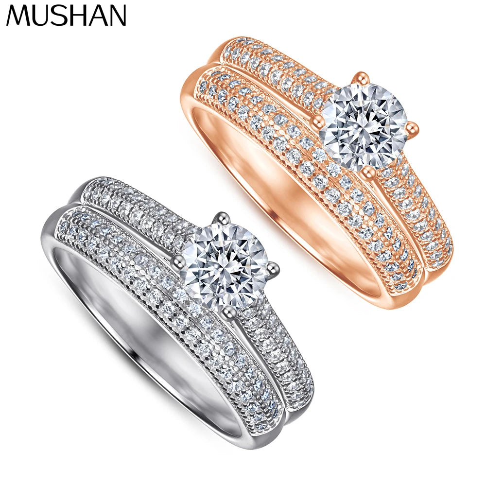 Anillo de plata de ley 925 marca MuShan con circonita cúbica 7A corte Asscher, estilo casual para prometida, joyería fina chapada en rodio.