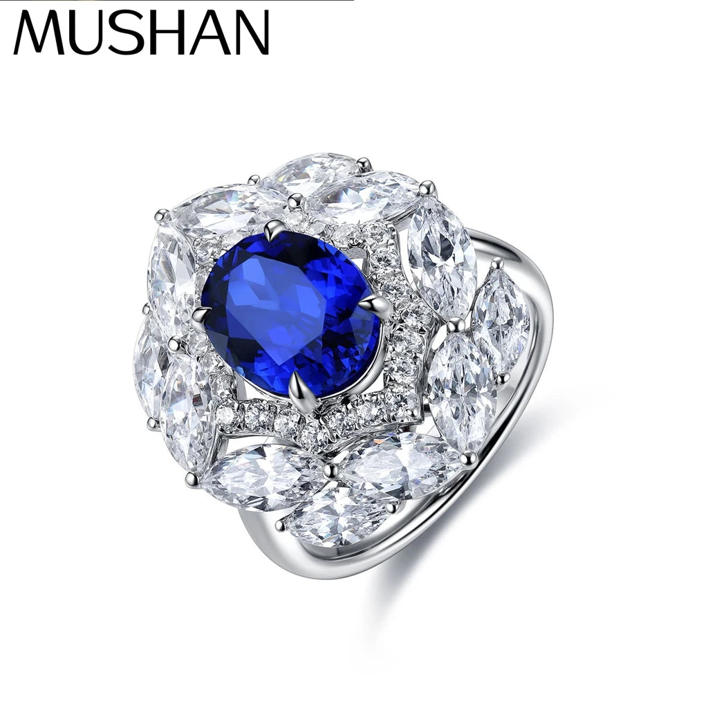 MUSHAN Custom Jewelry 925 Sterling Silver Ring Lab Red Sapphire Radiant Wedding Gift for Women 18K Gold Plated Engagement Ring