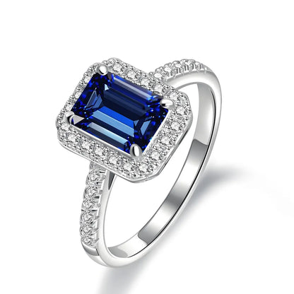 MUSHAN Luxury Jewelry Microset Square Full Diamond Sapphire Ring For Women S925 Silver High Carbon Diamond