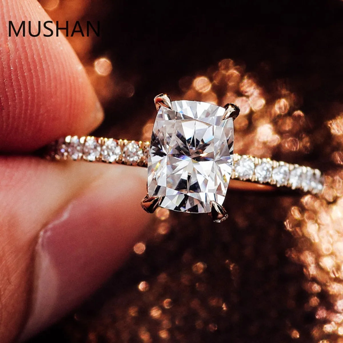 MUSHAN Luxury Custom Luxury 14K Gold 18K Gold Rings Band Jewelry D Color VVS Moissanite Diamond Wedding Bridal Ring For Women