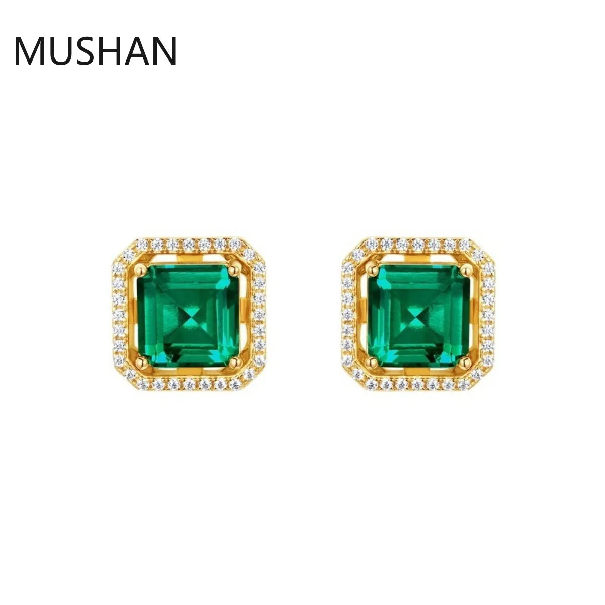 MUSHAN Luxury Jewelry S 925 Sterling Silver Stud Earrings Women GRC Certificated Lab Grown Emerald Earrings Stud Ear Pin Jewelry