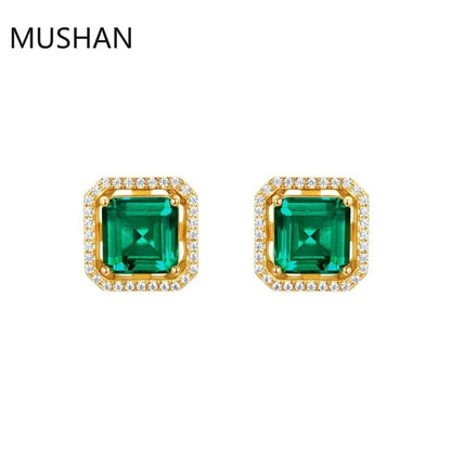 MUSHAN Luxury Jewelry S 925 Sterling Silver Stud Earrings Women GRC Certificated Lab Grown Emerald Earrings Stud Ear Pin Jewelry