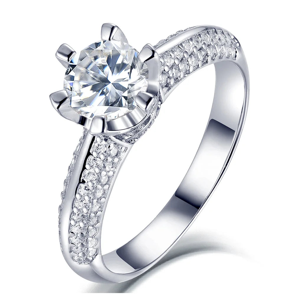 Anillo de joyería de lujo MuShan de plata de ley 925, anillo de moissanita para regalo de Navidad, baño de oro de 18K, anillos finos con patente MST