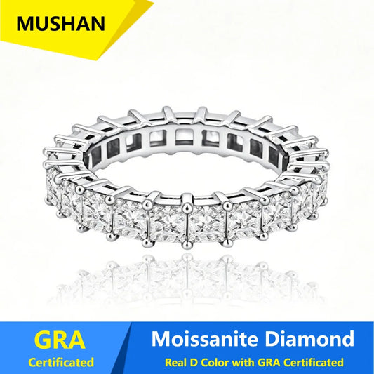 Anillo de plata de ley 925 MUSHAN Luxury Jewelry para mujer, con diamante de moissanita color D y esmeralda, certificado GRA, joyería fina