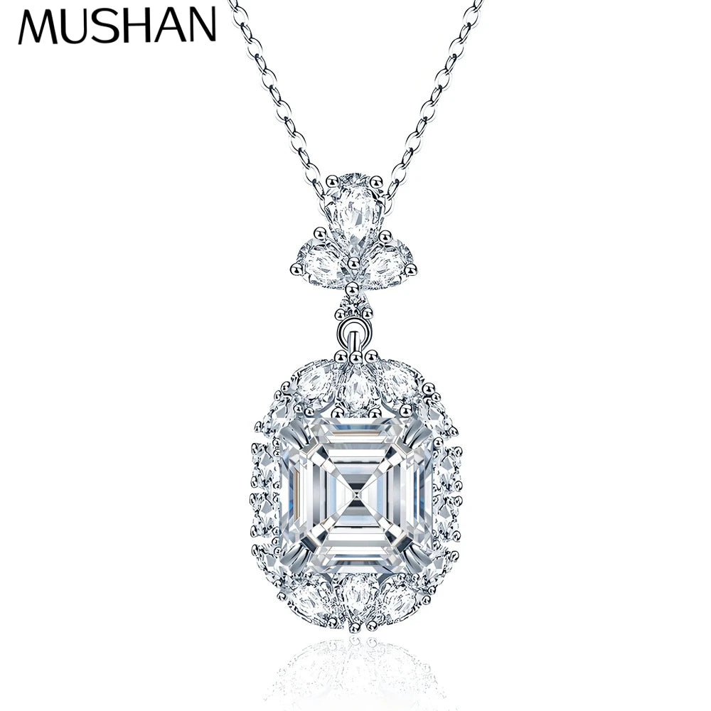 MuShan Brand Jewelry 925 Sterling Silver Necklaces Emerald Moissanite Promise Sparkling for Fiancee Real Gold Plated MST Patent