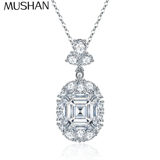 MuShan Brand Jewelry 925 Sterling Silver Necklaces Emerald Moissanite Promise Sparkling for Fiancee Real Gold Plated MST Patent