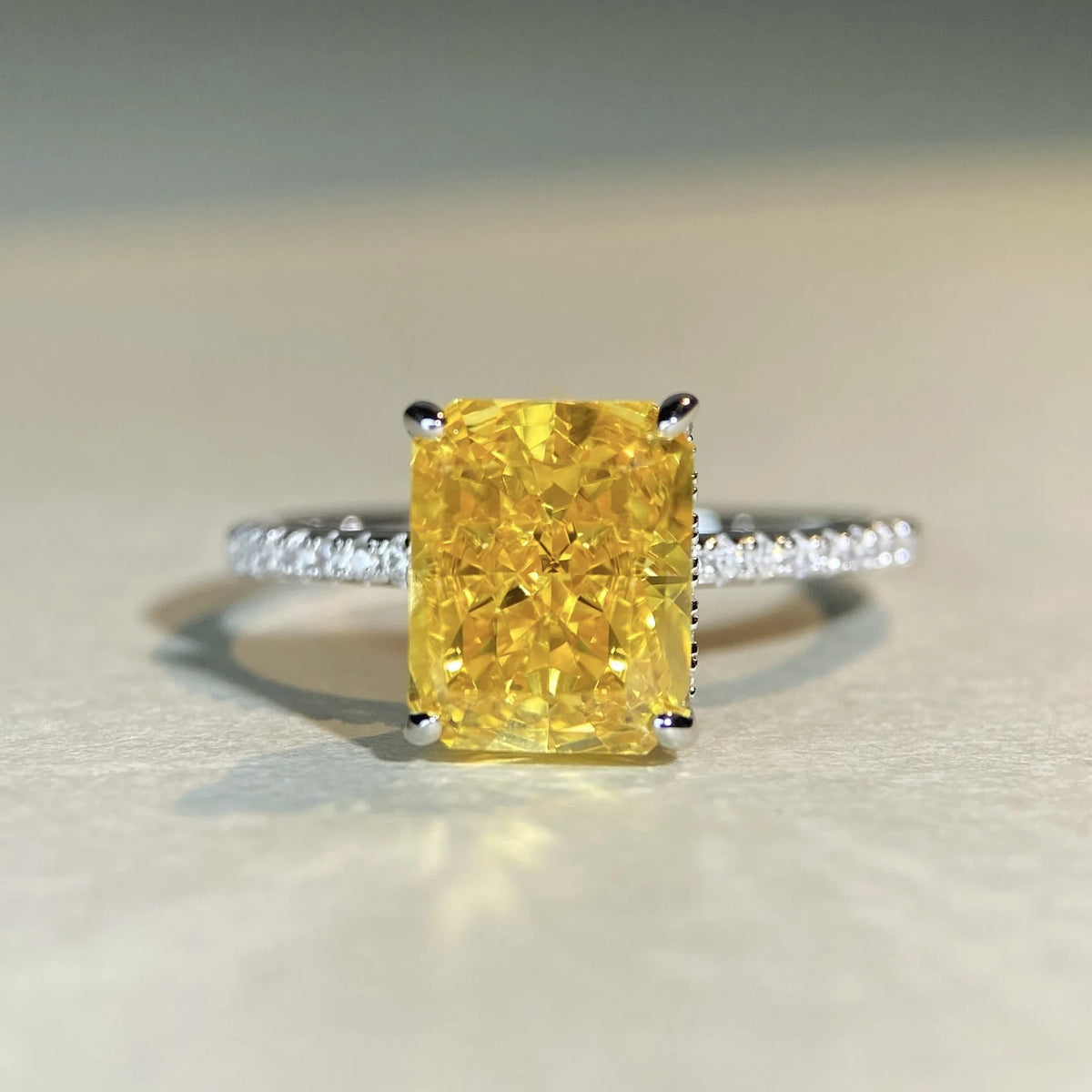 MUSHAN Luxury Jewelry S925 Pure Silver Yellow Diamond Ring  Ice Flower Cut 8a Zircon Stone Setting For Women