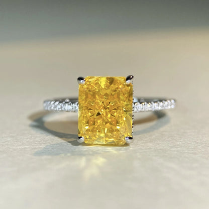 MUSHAN Luxury Jewelry S925 Pure Silver Yellow Diamond Ring  Ice Flower Cut 8a Zircon Stone Setting For Women