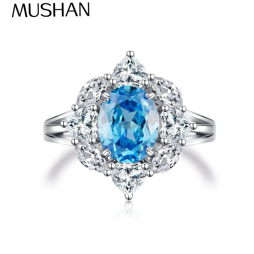 MuShan Luxury Jewelry 925 Sterling Silver Ring Zircon 5A Grade Triangle Office for Girls Rhodium Plated Fine Jewelry Rings