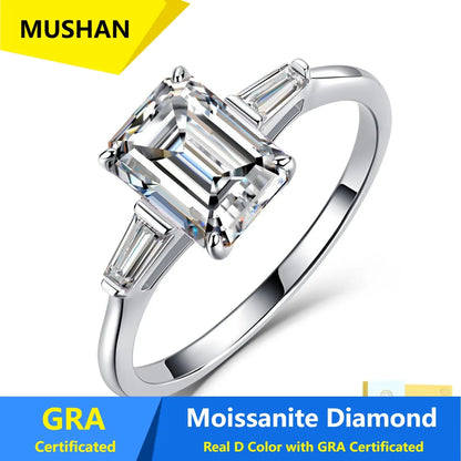 MUSHAN Luxury Jewelry 925 Sterling Silver Ring Band Women GRA Certificated Moissanite Diamond Emerald D Color Rings Fine Jewelry