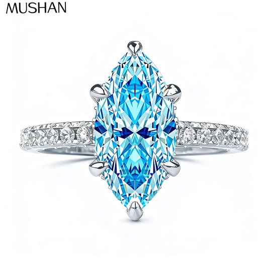 Anillo de mujer MUSHAN Luxury Jewelry de plata 925 S925 con ojo de buey azul marino y diamante de alto quilate