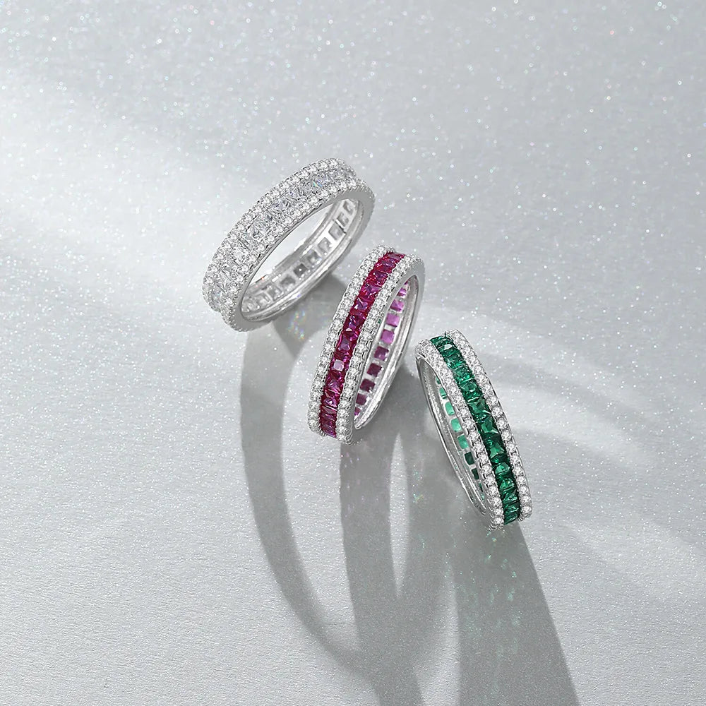 Bague carrée MUSHAN Luxury Jewelry en argent sterling S925, ornée d'une double rangée de diamants verts, bijou élégant pour femme