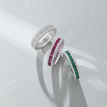 Bague carrée MUSHAN Luxury Jewelry en argent sterling S925, ornée d'une double rangée de diamants verts, bijou élégant pour femme