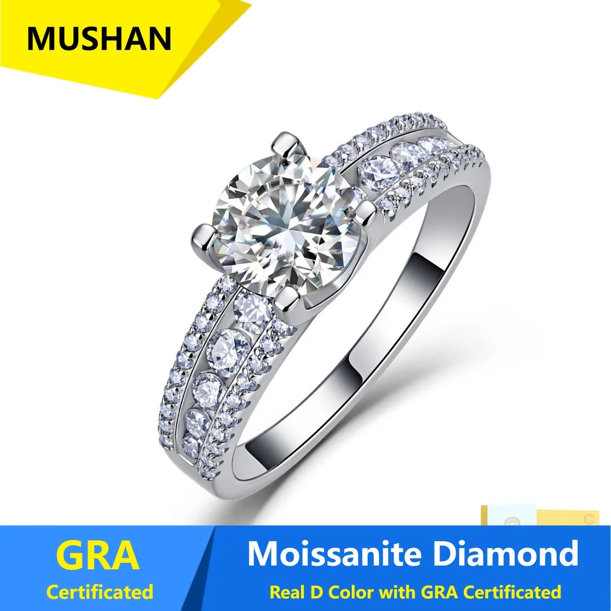 Anillo de banda de plata de ley 925 MUSHAN Luxury Jewelry para mujer, con diamante de moissanita, certificado GRA, color D, joyería fina