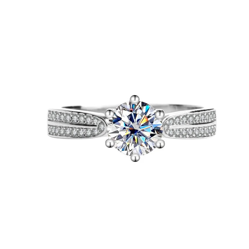 Mushan Luxury Jewelry S925 Silver Moissanite Star Queen Ring Pure Silver Ring With Six Prongs Of Diamonds For Women