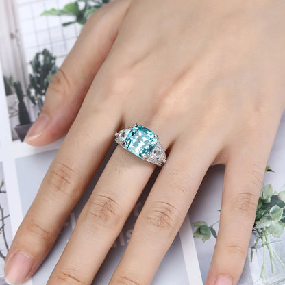 MUSHAN Custom Jewelry 925 Sterling Silver Ring Lab Blue Sapphire Round Wedding Party for Women 18K Gold Plated Anniversary Ring