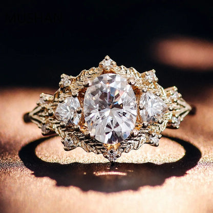 MUSHAN Luxury Custom D Color Moissanite Ring Band Women Real 10K Gold 14K 18K Gold Rings Bridal Wedding Designer Jewelry