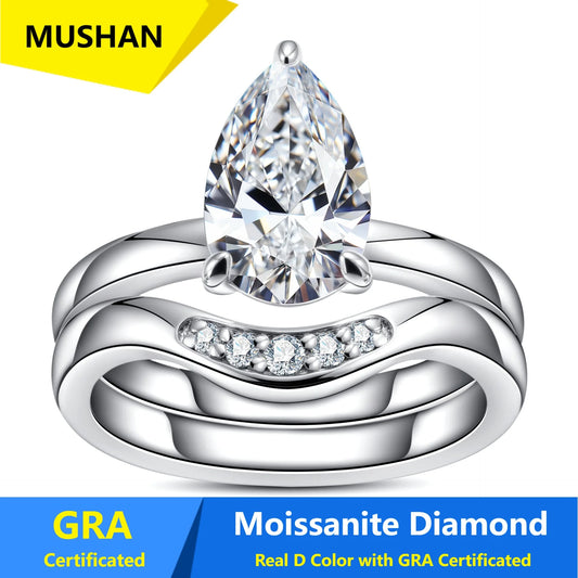 MUSHAN Luxury Jewelry 925 Sterling Silver Ring Band Women GRA Certificated Moissanite Diamond Emerald D Color Rings Fine Jewelry