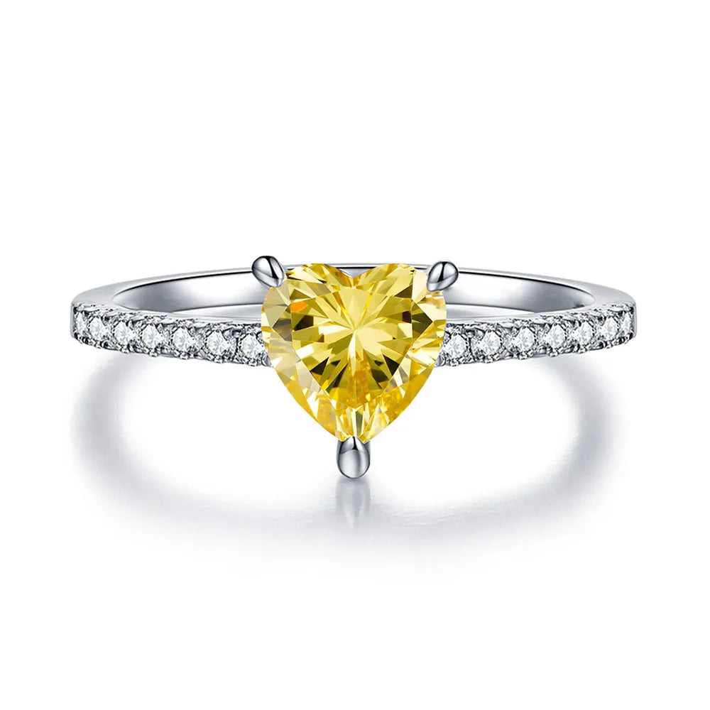 Anillo de diamantes amarillos en forma de corazón MUSHAN Luxury Jewelry, anillo de plata pura S925 con encanto femenino
