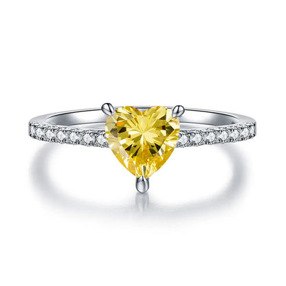 Anillo de diamantes amarillos en forma de corazón MUSHAN Luxury Jewelry, anillo de plata pura S925 con encanto femenino