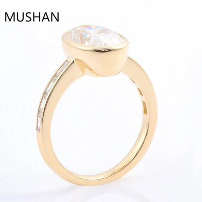 MUSHAN Luxury Custom 3ct Moissanite Diamond Rings Band For Women Egg Shape Gemstones Real 10K 14K 18K Gold Jewelry Ring Band