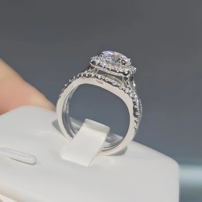 Anillo de joyería de lujo MuShan de plata de ley 925 con moissanita redonda, anillo navideño para dama bañado en oro de 18K, anillos finos con patente MST